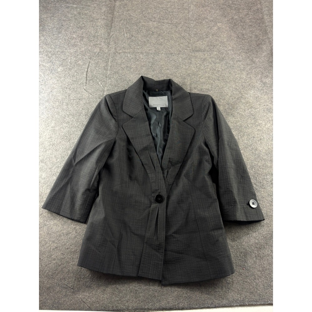 Classiques Entier Grey Wool Blend Pinstripe 3/4 Sleeve Blazer Jacket Size 12